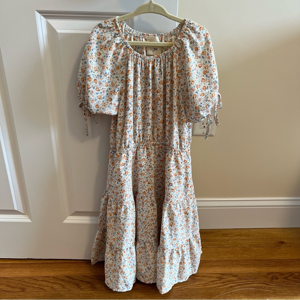 Hayden Girls Ditsy Floral Puff Tie Sleeve Tiered Dress Size Medium NWT